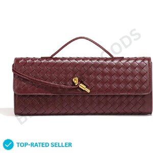 Evening Woven Clutch Vegan Leather Satchel Shoulder Bag Elegant Chic
